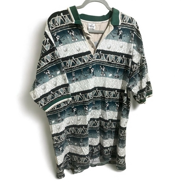 Vintage Disney Store Mickey Mouse Golf Club All Over Print Graphic Shirt Polo XL - Picture 1 of 3